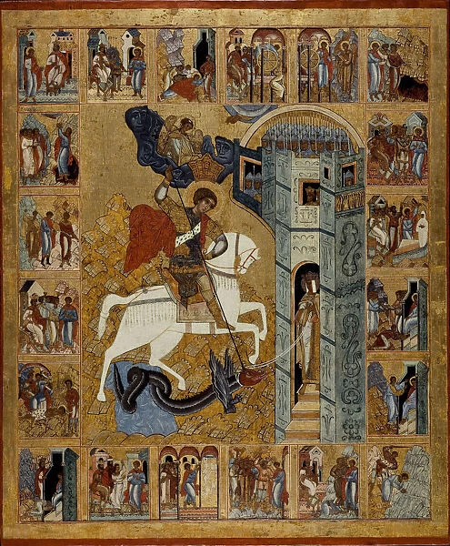 Saint George with Scenes from His Life, 16th century. Creator: Russian icon