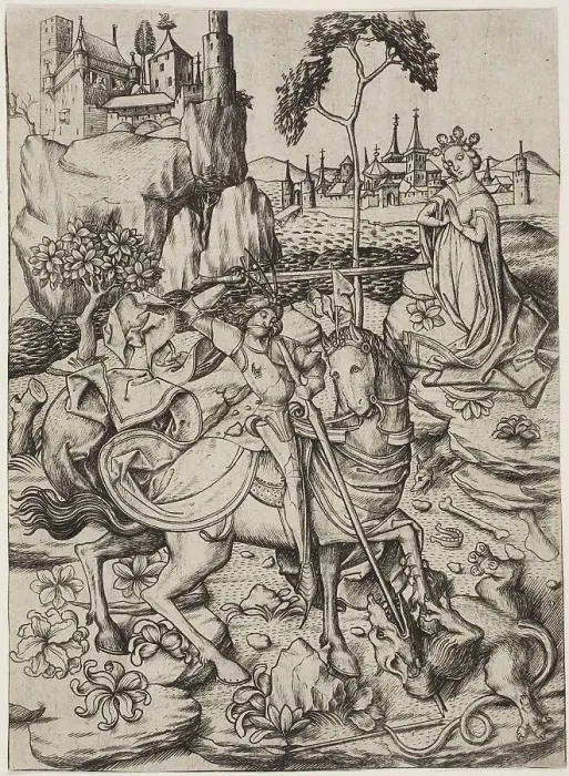 Framed Print : Saint George with the Stork's Nest, c. 1450. Creator: Master ES Framed Print : Saint George with the Stork's Nest, c. 1450. Creator: Master ES