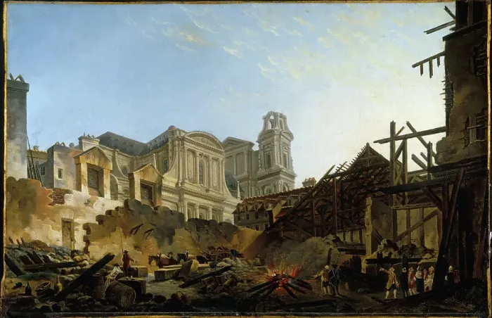 Framed Print : Saint-Germain fair after a fire of the night of March 16 to 17, 1762, c1762. Creator: Pierre-Antoine Demachy Framed Print : Saint-Germain fair after a fire of the night of March 16 to 17, 1762, c1762. Creator: Pierre-Antoine Demachy