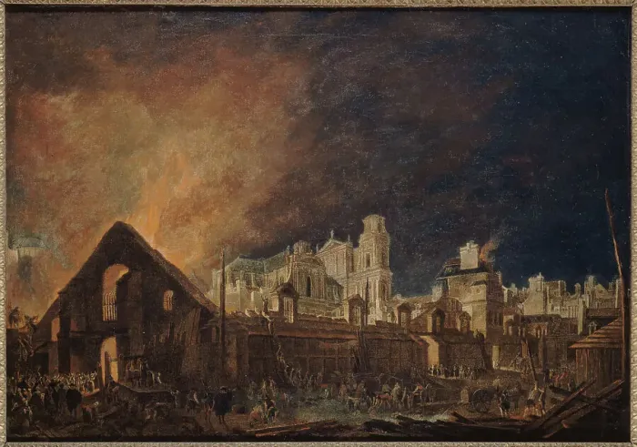 Framed Print : Saint-Germain fair during the fire (night of March 16 to 17, 1762), 1762. Creator: Pierre-Antoine Demachy Framed Print : Saint-Germain fair during the fire (night of March 16 to 17, 1762), 1762. Creator: Pierre-Antoine Demachy