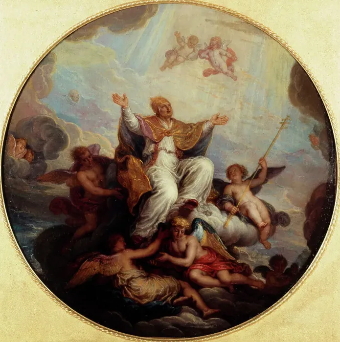 Framed Print : Saint Grégoire enlevé au ciel, esquisse pour la coupole de la chapelle Saint-Grégoire... c1690. Creator: Michel Ange Corneille Framed Print : Saint Grégoire enlevé au ciel, esquisse pour la coupole de la chapelle Saint-Grégoire... c1690. Creator: Michel Ange Corneille
