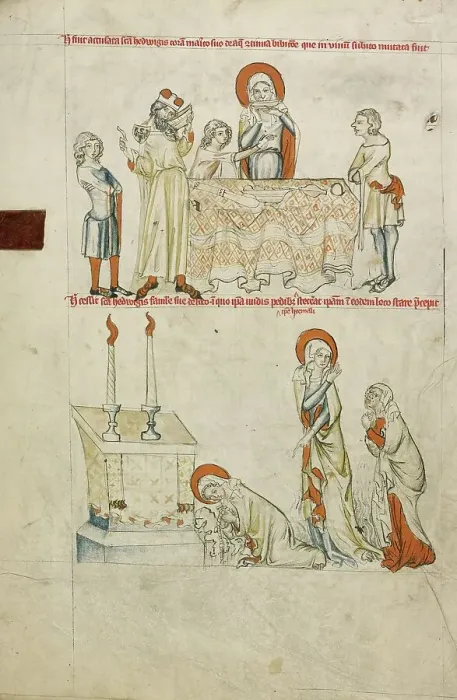 Framed Print : Saint Hedwig Refusing to Drink Wine: Saint Hedwig Praying before an Altar, 1353. Creator: Unknown Framed Print : Saint Hedwig Refusing to Drink Wine: Saint Hedwig Praying before an Altar, 1353. Creator: Unknown