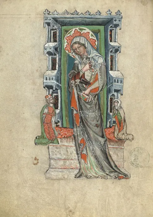 Framed Print : Saint Hedwig of Silesia with Duke Ludwig I of Liegnitz and Brieg and Duchess Agnes, 1353. Creator: Unknown Framed Print : Saint Hedwig of Silesia with Duke Ludwig I of Liegnitz and Brieg and Duchess Agnes, 1353. Creator: Unknown