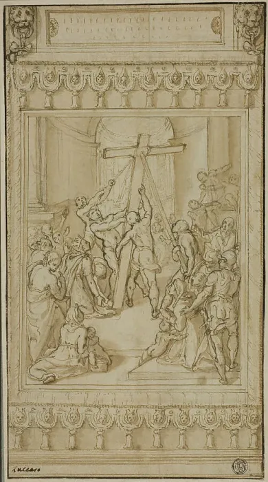 Framed Print : Saint Helena Kneeling before the True Cross, c.1582. Creator: Cesare Nebbia Framed Print : Saint Helena Kneeling before the True Cross, c.1582. Creator: Cesare Nebbia