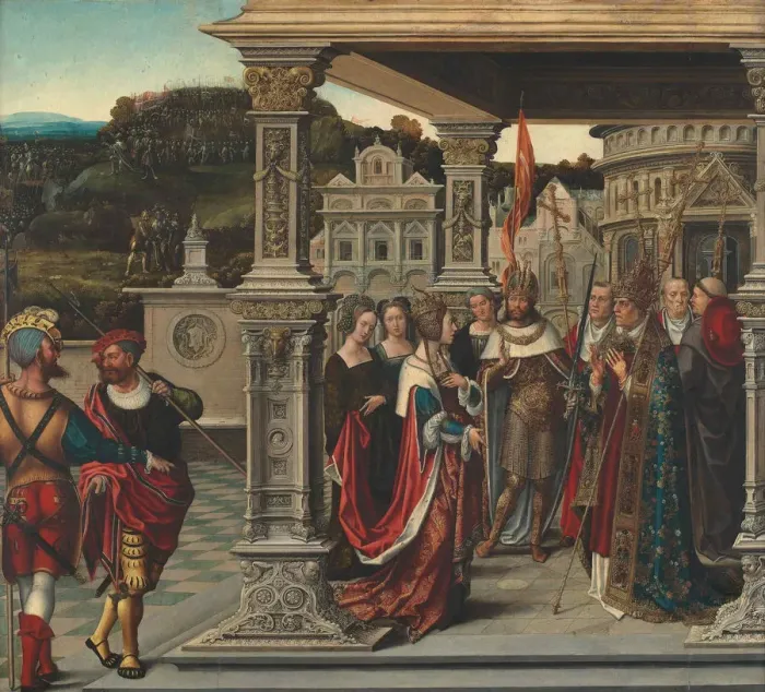 Framed Print : Saint Helena before the Pope in Rome, ca 1510-1520. Creator: Orley, Bernaert, van (1488-1541) Framed Print : Saint Helena before the Pope in Rome, ca 1510-1520. Creator: Orley, Bernaert, van (1488-1541)