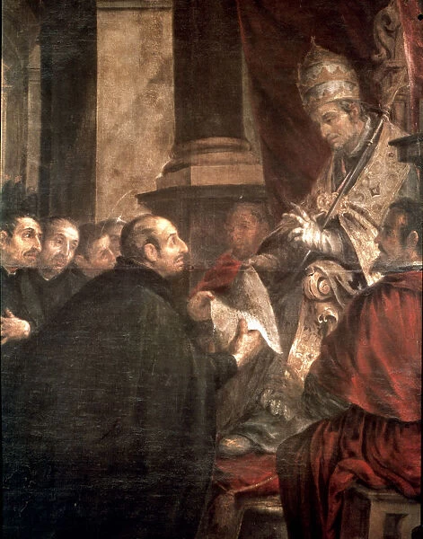 Saint Ignatius receiving from Pope Paul III the bull of the founding of the Society of Jesus