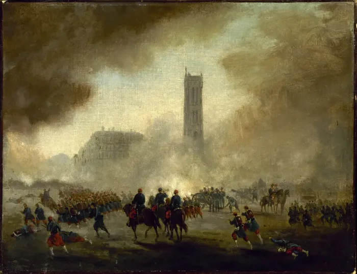 Framed Print : The Saint-Jacques tower, taken over by Versailles troops, c1871. Creator: Gustave Boulanger Framed Print : The Saint-Jacques tower, taken over by Versailles troops, c1871. Creator: Gustave Boulanger