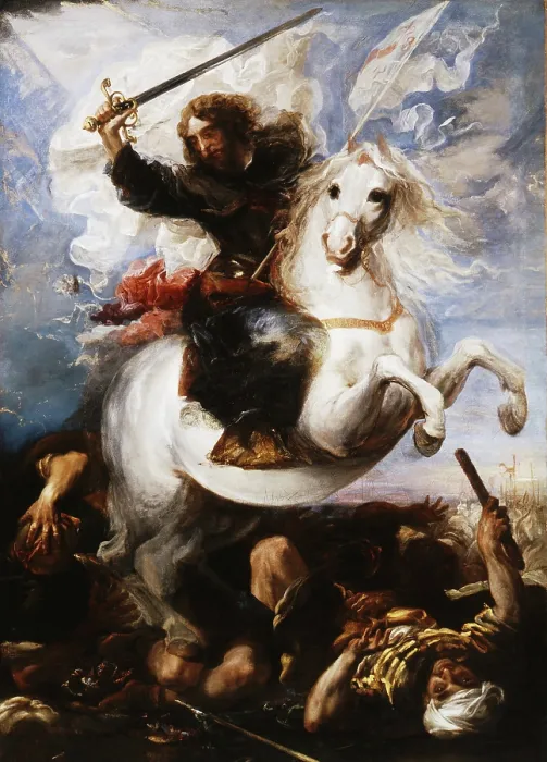 Framed Print : Saint James the Great in the Battle of Clavijo, 1660. Creator: Carreno de Miranda, Juan (1614-1685) Framed Print : Saint James the Great in the Battle of Clavijo, 1660. Creator: Carreno de Miranda, Juan (1614-1685)