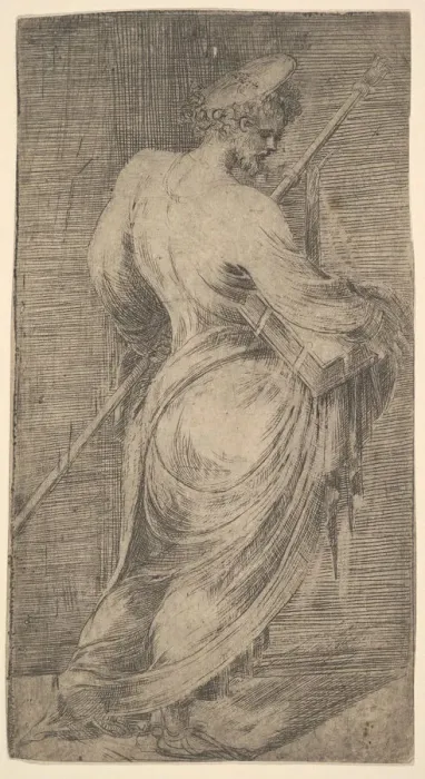 Framed Print : Saint James Major holding a staff and a book facing right, from Christ and the Apo Framed Print : Saint James Major holding a staff and a book facing right, from Christ and the Apo