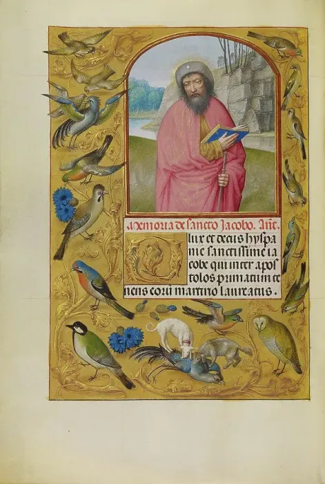 Framed Print : Saint James as a Pilgrim; Spinola Hours, about 1510-1520. Creator: Workshop of Master of the First Prayer Book of Maximilian Framed Print : Saint James as a Pilgrim; Spinola Hours, about 1510-1520. Creator: Workshop of Master of the First Prayer Book of Maximilian