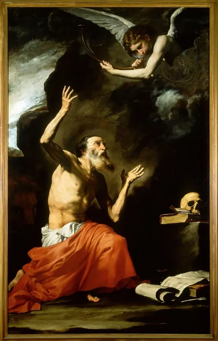 Framed Print : Saint Jerome and the Angel of Judgement, 1626. Creator: Ribera, Jose (Jusepe), de (1591-1652) Framed Print : Saint Jerome and the Angel of Judgement, 1626. Creator: Ribera, Jose (Jusepe), de (1591-1652)