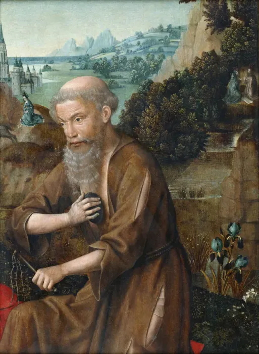 Framed Print : Saint Jerome. Artist: Master of the Legend of Saint Lucy (active 1480-1510) Framed Print : Saint Jerome. Artist: Master of the Legend of Saint Lucy (active 1480-1510)