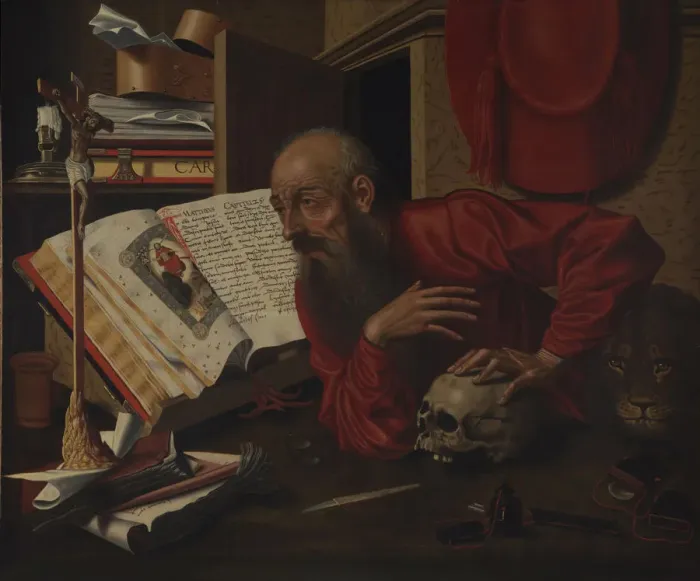 Framed Print : Saint Jerome in his Cell. Artist: Reymerswaele, Marinus Claesz, van (ca. 1490-after 1567) Framed Print : Saint Jerome in his Cell. Artist: Reymerswaele, Marinus Claesz, van (ca. 1490-after 1567)