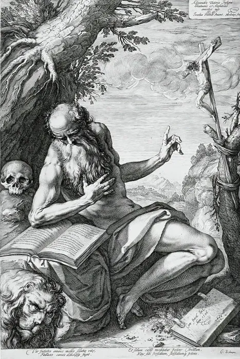 Framed Print : Saint Jerome in the Desert, 1596. Creator: Hendrik Goltzius Framed Print : Saint Jerome in the Desert, 1596. Creator: Hendrik Goltzius