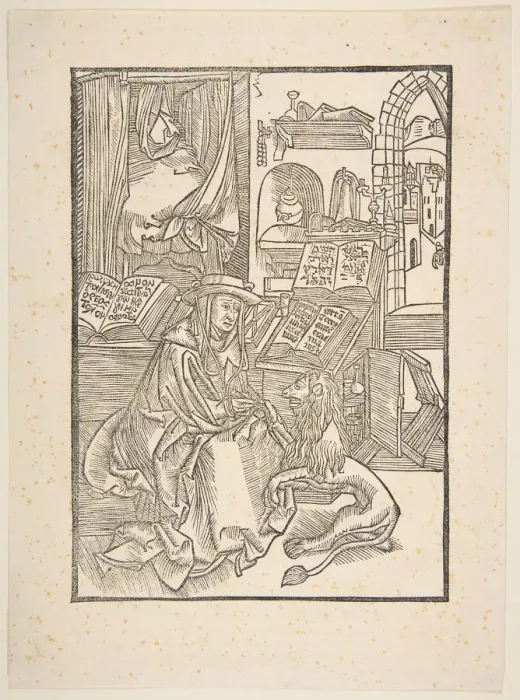 Framed Print : Saint Jerome Extracting a Thorn from the Lions Foot, Lyons, 1508 (copy). n. d Framed Print : Saint Jerome Extracting a Thorn from the Lions Foot, Lyons, 1508 (copy). n. d
