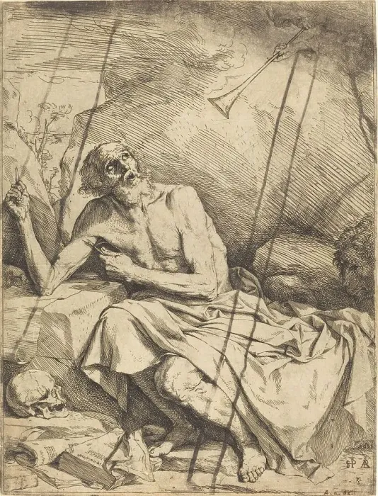 Framed Print : Saint Jerome Hearing the Trumpet of the Last Judgment, 1621. Creator: Jusepe de Ribera Framed Print : Saint Jerome Hearing the Trumpet of the Last Judgment, 1621. Creator: Jusepe de Ribera