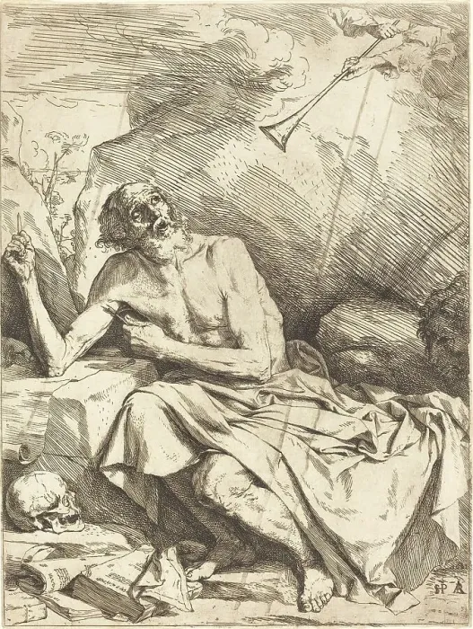 Framed Print : Saint Jerome Hearing the Trumpet of the Last Judgment, 1621. Creator: Jusepe de Ribera Framed Print : Saint Jerome Hearing the Trumpet of the Last Judgment, 1621. Creator: Jusepe de Ribera