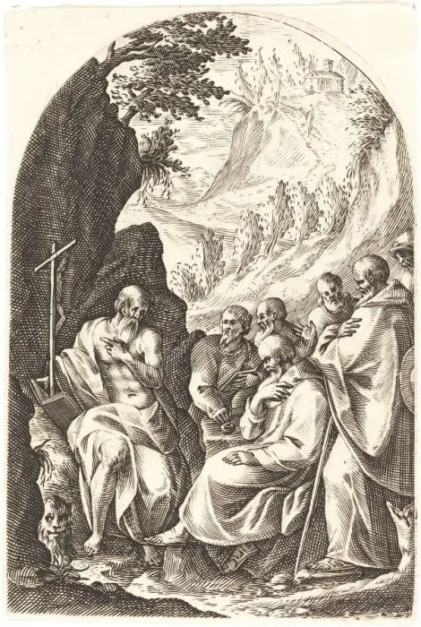 Framed Print : Saint Jerome Instructing his Disciples in the Desert, 1608 / 1611. Creator: Jacques Callot Framed Print : Saint Jerome Instructing his Disciples in the Desert, 1608 / 1611. Creator: Jacques Callot