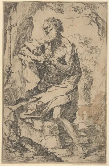 Framed Print : Saint Jerome kneeling on a rock in front of a cross and an open book facing left... ca Framed Print : Saint Jerome kneeling on a rock in front of a cross and an open book facing left... ca
