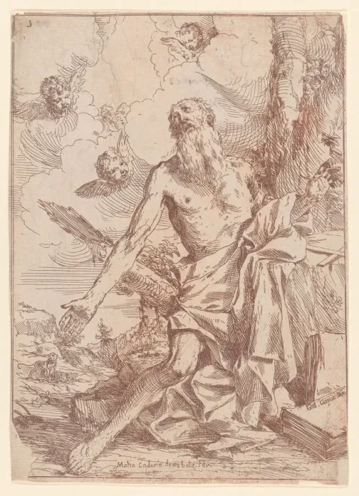Framed Print : Saint Jerome kneeling beside a tree with his arms outstretched, 1640-60 Framed Print : Saint Jerome kneeling beside a tree with his arms outstretched, 1640-60