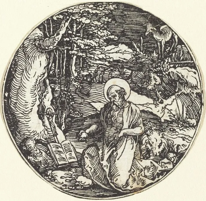 Framed Print : Saint Jerome in Penitence. Creator: Hans Springinklee