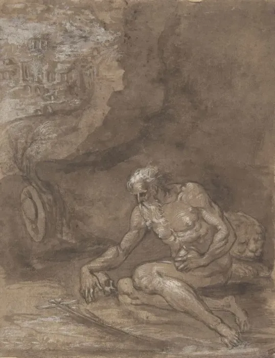 Framed Print : Saint Jerome Praying in a Landscape. 1550-60. Creator: Attributed to Niccolo dell Abate Framed Print : Saint Jerome Praying in a Landscape. 1550-60. Creator: Attributed to Niccolo dell Abate