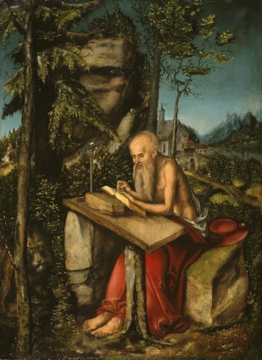 Framed Print : Saint Jerome in a Rocky Landscape. Artist: Cranach, Lucas, the Elder (1472-1553) Framed Print : Saint Jerome in a Rocky Landscape. Artist: Cranach, Lucas, the Elder (1472-1553)