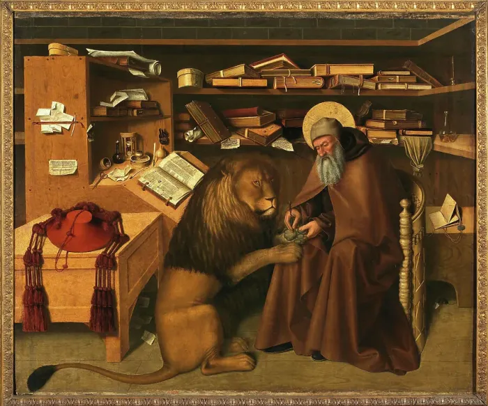 Framed Print : Saint Jerome in his Study, 1445-1446. Creator: Colantonio, Niccolò Antonio (ca 1420-ca 1460) Framed Print : Saint Jerome in his Study, 1445-1446. Creator: Colantonio, Niccolò Antonio (ca 1420-ca 1460)