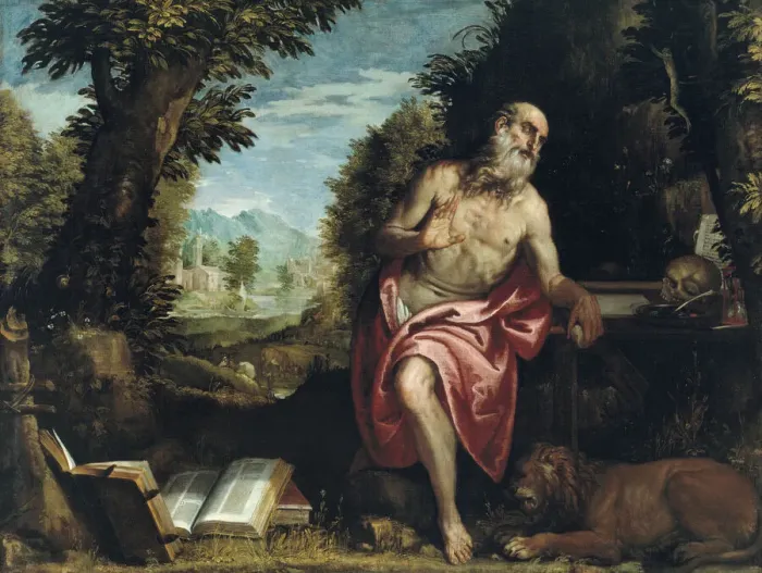 Framed Print : Saint Jerome in the Wilderness, 1585 / 90. Creator: Workshop of Veronese Framed Print : Saint Jerome in the Wilderness, 1585 / 90. Creator: Workshop of Veronese