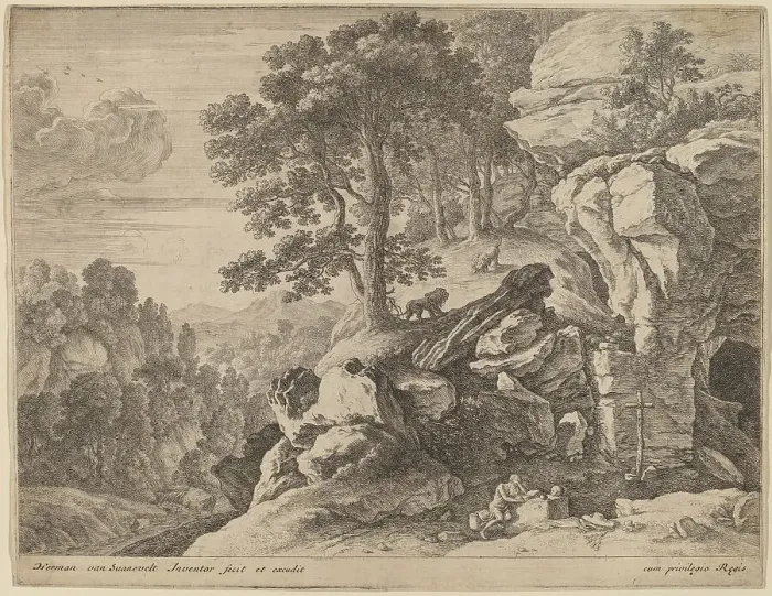 Framed Print : Saint Jerome in the Wilderness. Creator: Herman van Swanevelt Framed Print : Saint Jerome in the Wilderness. Creator: Herman van Swanevelt