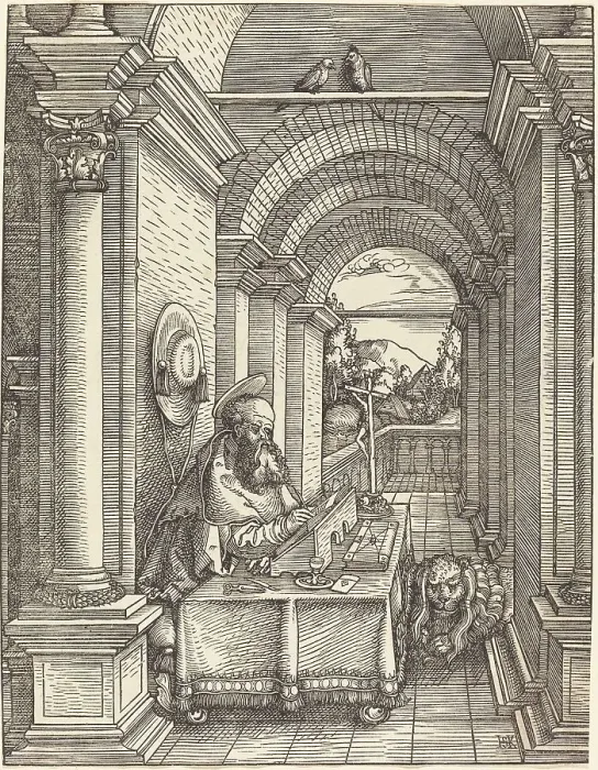 Framed Print : Saint Jerome Writing, 1522. Creator: Hans Springinklee Framed Print : Saint Jerome Writing, 1522. Creator: Hans Springinklee