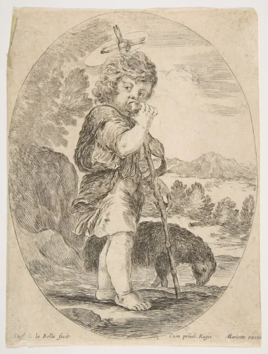 Framed Print : Saint John the Baptist Biting a Piece of Fruit, ca. 1641. Creator: Stefano della Bella Framed Print : Saint John the Baptist Biting a Piece of Fruit, ca. 1641. Creator: Stefano della Bella