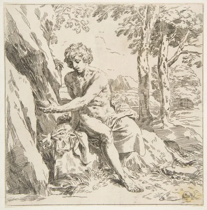 Framed Print : Saint John the Baptist in the desert, copy in reverse after Cantarini, ca Framed Print : Saint John the Baptist in the desert, copy in reverse after Cantarini, ca