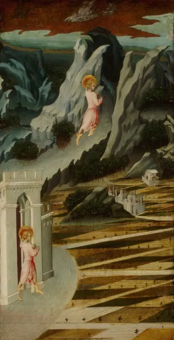 Framed Print : Saint John the Baptist Entering the Wilderness, 1455-1460. Artist: Giovanni di Paolo (ca 1403-1482) Framed Print : Saint John the Baptist Entering the Wilderness, 1455-1460. Artist: Giovanni di Paolo (ca 1403-1482)