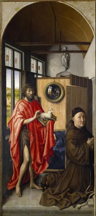 Framed Print : Saint John the Baptist and the Franciscan Heinrich von Werl, 1437. Artist: Campin, Robert (ca. 1375-1444) Framed Print : Saint John the Baptist and the Franciscan Heinrich von Werl, 1437. Artist: Campin, Robert (ca. 1375-1444)