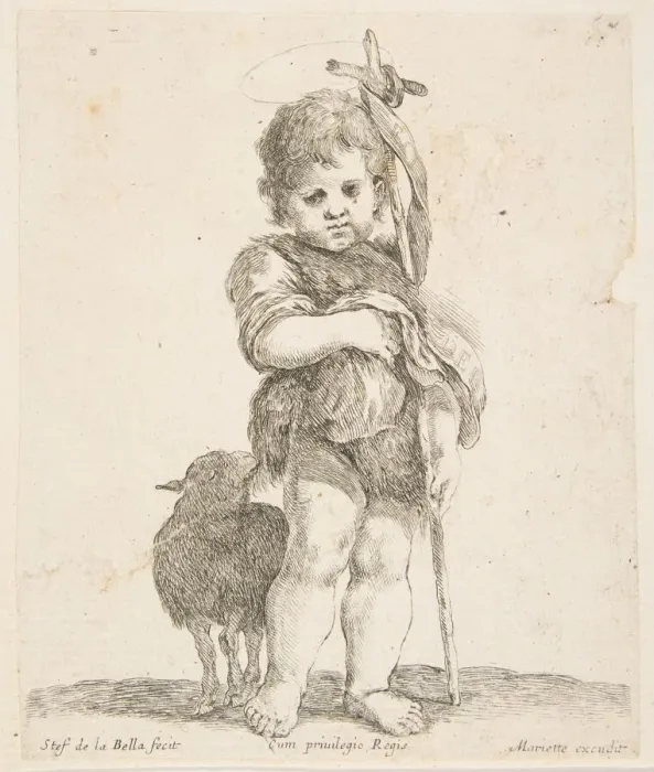 Framed Print : Saint John the Baptist holding his folded robe, ca. 1641. Creator: Stefano della Bella Framed Print : Saint John the Baptist holding his folded robe, ca. 1641. Creator: Stefano della Bella