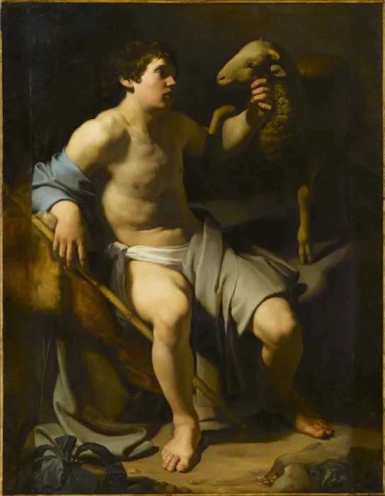 Framed Print : Saint John The Baptist Holding A Sheep. Creator: Manfredi, Bartolomeo (1587-1622) Framed Print : Saint John The Baptist Holding A Sheep. Creator: Manfredi, Bartolomeo (1587-1622)