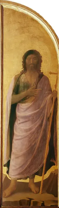 Framed Print : Saint John the Baptist (left shutter panel of the Tabernacle of the Linaioli), ca. 1433. Creator: Angelico, Fra Giovanni, da Fiesole (ca. 1400-1455) Framed Print : Saint John the Baptist (left shutter panel of the Tabernacle of the Linaioli), ca. 1433. Creator: Angelico, Fra Giovanni, da Fiesole (ca. 1400-1455)