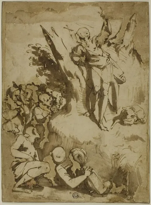 Framed Print : Saint John the Baptist Preaching, c.1584. Creator: Luca Cambiaso