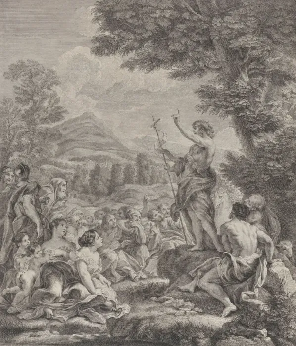Framed Print : Saint John the Baptist preaching to a crowd, ca. 1729. Creator: Francois Bernard Lepicie Framed Print : Saint John the Baptist preaching to a crowd, ca. 1729. Creator: Francois Bernard Lepicie