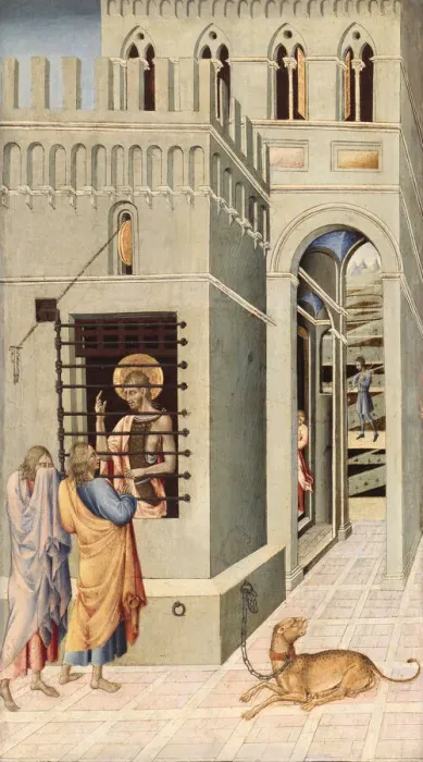 Framed Print : Saint John the Baptist in Prison Visited by Two Disciples, 1455 / 60 Framed Print : Saint John the Baptist in Prison Visited by Two Disciples, 1455 / 60