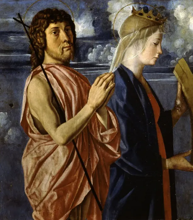 Framed Print : Saint John the Baptist and Saint Catherine of Alexandria (From the Cornalba Polyptych), c. 1496. Creator: Caselli, Cristoforo (ca 1460-1521) Framed Print : Saint John the Baptist and Saint Catherine of Alexandria (From the Cornalba Polyptych), c. 1496. Creator: Caselli, Cristoforo (ca 1460-1521)