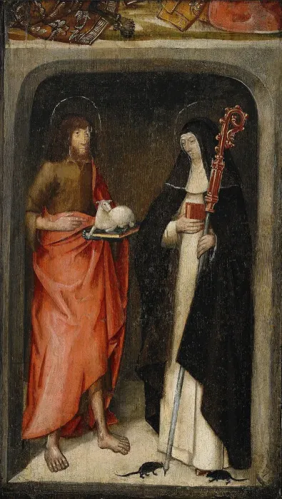Framed Print : Saint John the Baptist and Saint Gertrude of Nivelles, 1480. Artist: Master of St. Gudule (active End of 15th cen. ) Framed Print : Saint John the Baptist and Saint Gertrude of Nivelles, 1480. Artist: Master of St. Gudule (active End of 15th cen. )