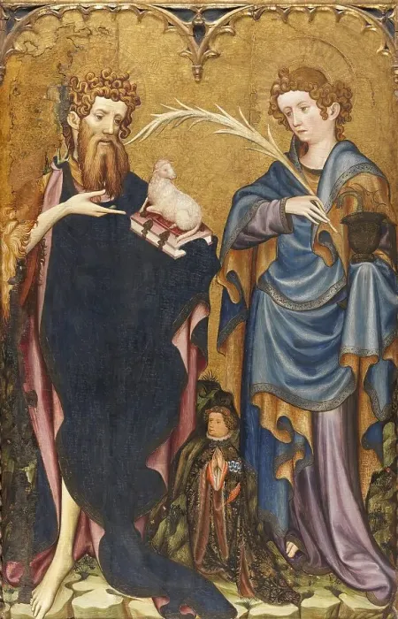 Framed Print : Saint John the Baptist and Saint John the Evangelist with a Donor, 1410. Creator: Joan Mates Framed Print : Saint John the Baptist and Saint John the Evangelist with a Donor, 1410. Creator: Joan Mates