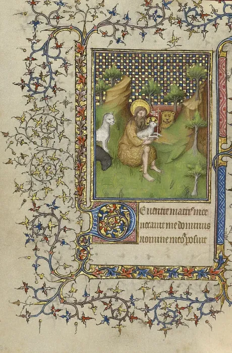 Framed Print : Saint John the Baptist in the Wilderness; Book of Hours, about 1410. Creator: Unknown Framed Print : Saint John the Baptist in the Wilderness; Book of Hours, about 1410. Creator: Unknown