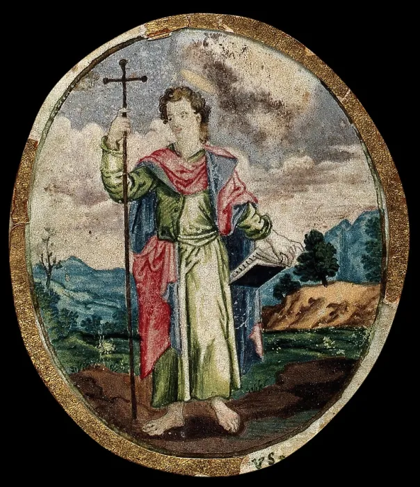 Framed Print : Saint John the Baptist in the wilderness, holding a cross, 1700-1799. Creator: Unknown Framed Print : Saint John the Baptist in the wilderness, holding a cross, 1700-1799. Creator: Unknown
