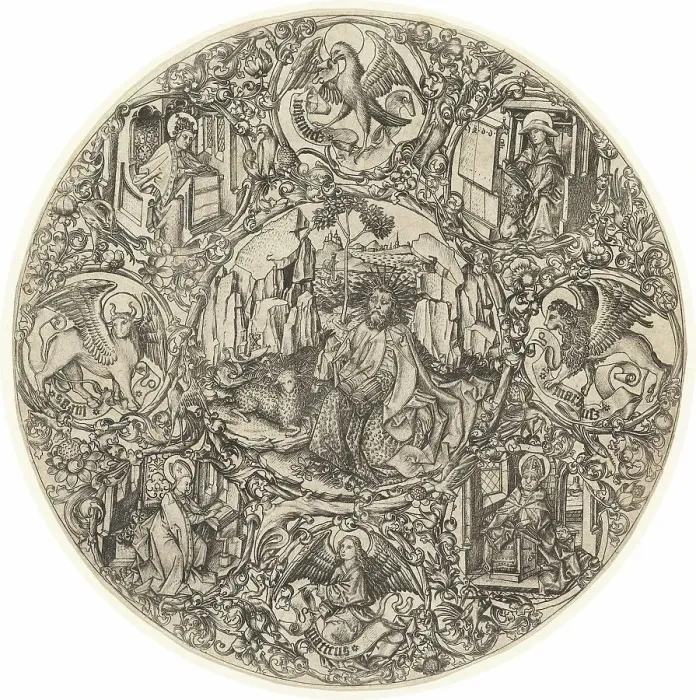 Framed Print : Saint John the Baptist in the Wilderness with the Lamb of God, Surrounded by... 1466. Creator: Master ES Framed Print : Saint John the Baptist in the Wilderness with the Lamb of God, Surrounded by... 1466. Creator: Master ES