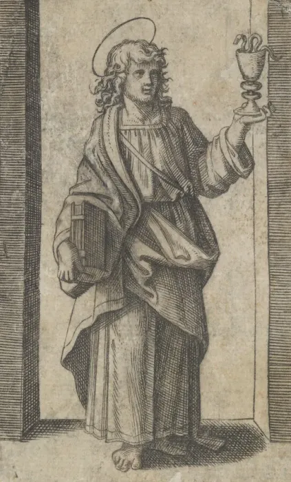 Framed Print : Saint John, book in right hand chalice in left, from the series Piccoli Santi (... ca Framed Print : Saint John, book in right hand chalice in left, from the series Piccoli Santi (... ca