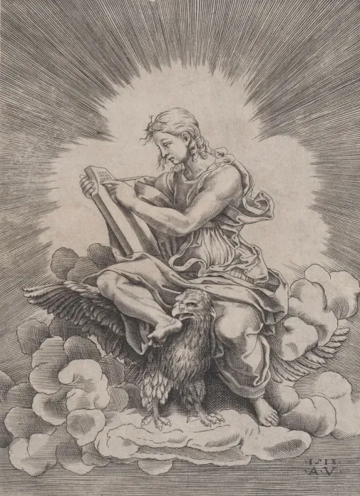 Framed Print : Saint John, dated 1518. Creator: Agostino Veneziano Framed Print : Saint John, dated 1518. Creator: Agostino Veneziano