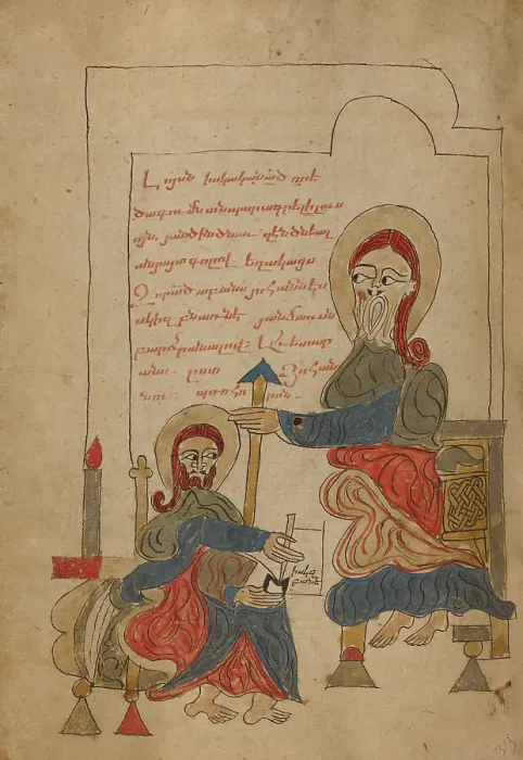 Framed Print : Saint John the Evangelist Dictating; Gospel Book, 1386. Creator: Unknown